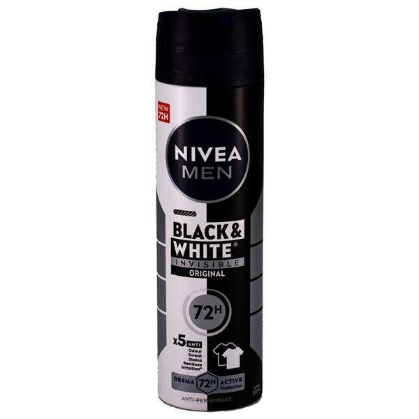 اسپری ضد تعریق مردانه نیوآ مدل Black & White Invisible Original با ماندگاری ۷۲ ساعته